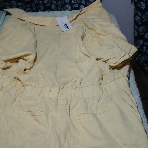 Universal Thread Linen Jump Suit Short Sleeve Pockets Cinch Waist Yellow Size 10 - Picture 8 of 14
